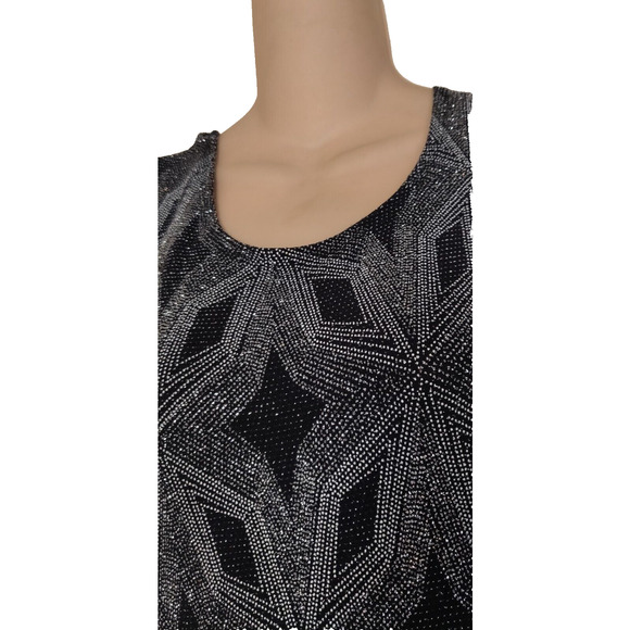 Onyx Nite Sparkly Evening Tank Top BLACK & SILVER Sleeveless Rhinestones SIZE XL - Picture 6 of 13